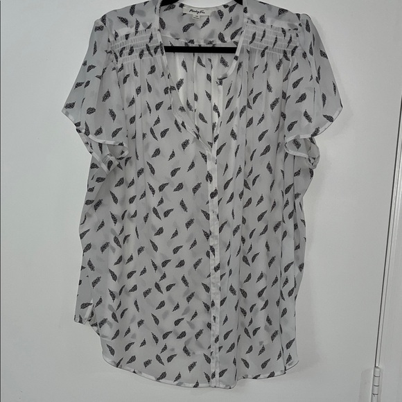 Monday Fun (Stitch Fix) Sheer Blouse with Black Leaf Pattern - Picture 1 of 3